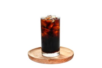 Americano ice coffee put on wooden plates serving on white background in isolated concept.