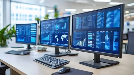 Naklejka premium Modern Control Room with Data Display Screens