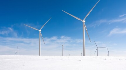 Winter Wonderland: Tranquil Landscape with Wind Turbines Harnessing Renewable Energy in Cold Climate