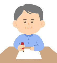 서류를 작성중인 중년 남자