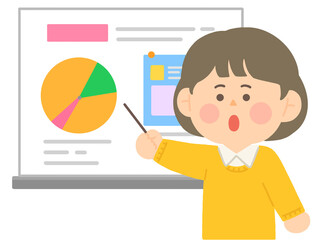 발표를 하고 있는 젊은 여자