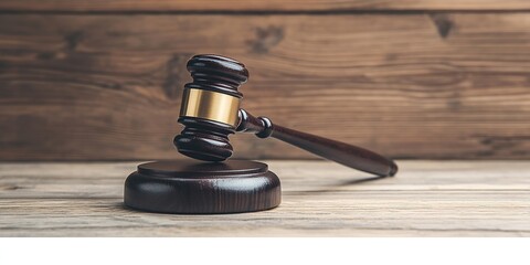Creative Abstract Marketing Background Featuring a Close-Up of a Wooden Gavel on a Table, Symbolizing the Authority and Importance of Election Rules, with a Blurred Real Estate Background and Framed R
