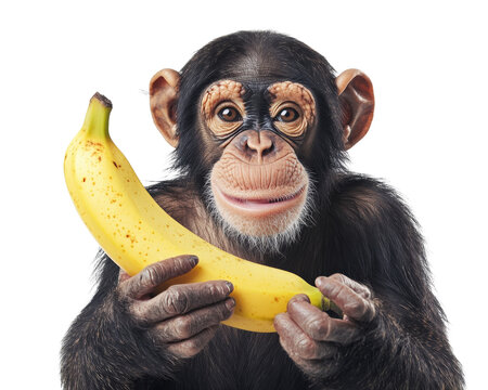 playful monkey holding ripe banana, showcasing curious expression. This charming scene captures essence of wildlife and nature