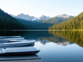 A serene lake surrounded by mountains and lush forests, reflecting the beauty of nature.
