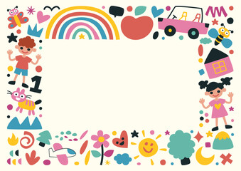 Hand Drawn Childish Characters And Objects