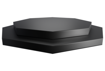 Black octagonal pedestal viewing platform. Empty Exhibition stage background or podium for product display in minimal scene