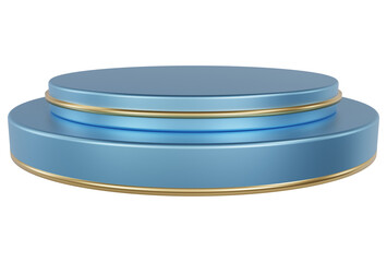 Blue and gold pedestal observation platform. Empty Exhibition stage background or podium for product display in minimal scene