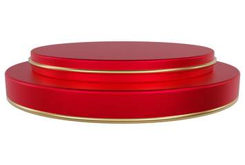 Red and gold pedestal observation platform. Empty Exhibition stage background or podium for product display in minimal scene