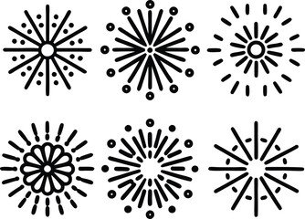 Firework icon set. Confetti icon set. Fireworks icon collection. Set of firework, firecracker, confetti icon