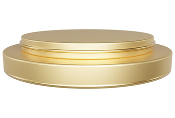 Gold pedestal display platform with tiered modern podium stand. Empty Exhibition stage background or empty product shelves.