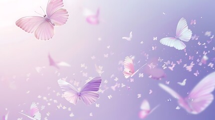 A cute background with tiny pastel butterflies fluttering on a light purple backdrop, with a soft gradient.