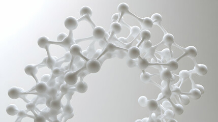 Abstract 3D Render of Interconnected White Spheres Forming a Complex Molecular Structure Against a Light Gray Background