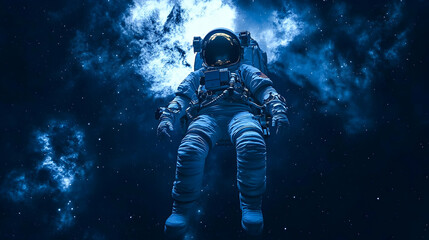 Fototapeta premium Astronaut floats serenely amidst cosmic nebula, a 3D digital illustration of space exploration.