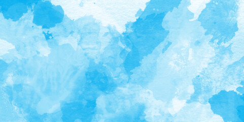 watercolor scraped grungy paper texture, Blue sky clouds texture, Hand painted cloudy sky blue watercolor background, Creative vintage light sky blue background with various clouds and fogg.