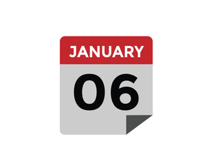 January 6 Calendar Day or Calender Date for Deadlines or Appointment. calendar date icon on white background.
