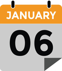 January 6 Calendar Day or Calender Date for Deadlines or Appointment. calendar date icon on white background.
