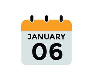 January 6 Calendar Day or Calender Date for Deadlines or Appointment. calendar date icon on white background.
