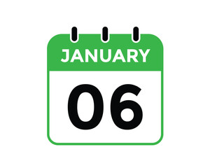 January 6 Calendar Day or Calender Date for Deadlines or Appointment. calendar date icon on white background.
