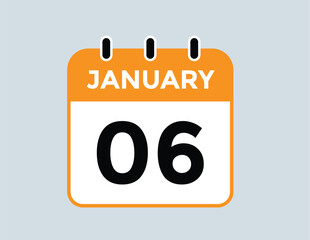 January 6 Calendar Day or Calender Date for Deadlines or Appointment. calendar date icon on white background.
