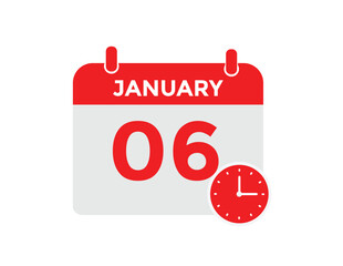 January 6 Calendar Day or Calender Date for Deadlines or Appointment. calendar date icon on white background.
