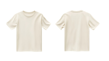 Two plain soft cream t-shirts for a mockup with a transparent background. Front and back view