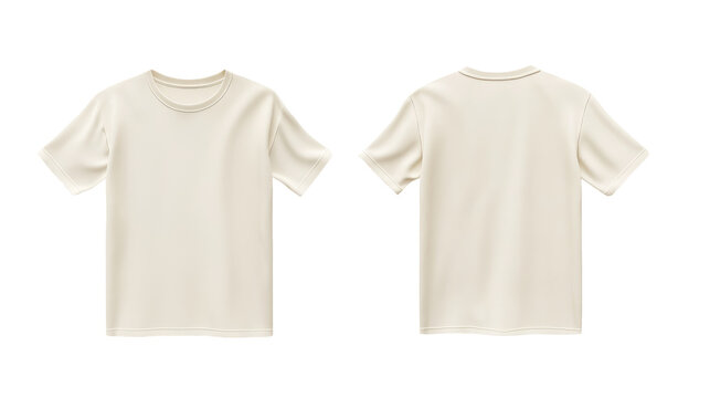 Two plain soft cream t-shirts for a mockup with a transparent background. Front and back view