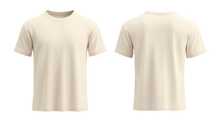 beautiful two plain soft cream t-shirts for a mockup with a transparent background. Front and back view
