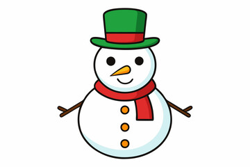 a snowman outline vector art illustration with hat and scarf on a white background