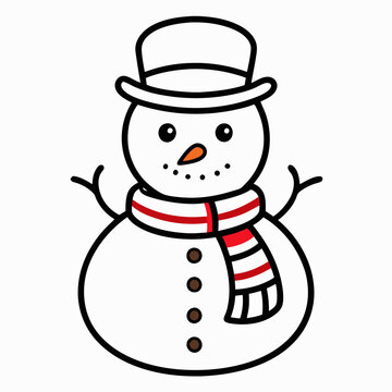 recommend clip art: a snowman outline vector art illustration with hat and scarf on a white background