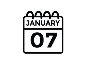 January 7 Calendar Day or Calender Date for Deadlines or Appointment. calendar date icon on white background.
