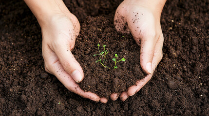 Soil in hands, representing growth and environmental care