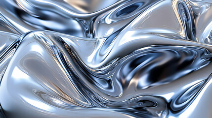 Abstract 3D Render of Liquid Metal Flowing, Creating Swirls and Reflections with a Sleek, Shiny Texture