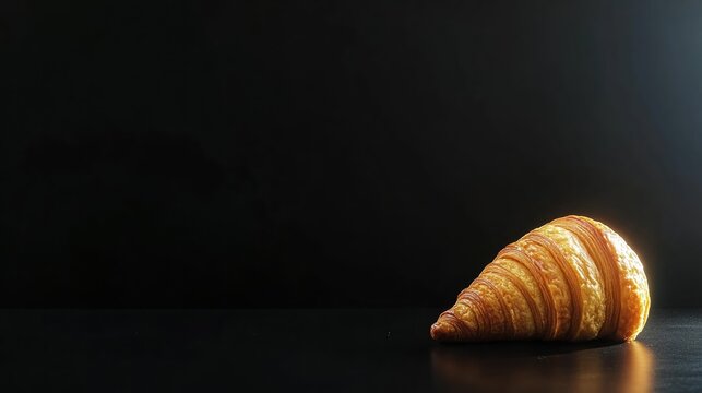 hoto of a croissant on a black background, with copy space for text or design. Web banner showing the silhouette of a French bakery product against a dark backdrop.