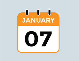 January 7 Calendar Day or Calender Date for Deadlines or Appointment. calendar date icon on white background.
