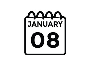 January 8 Calendar Day or Calender Date for Deadlines or Appointment. calendar date icon on white background.
