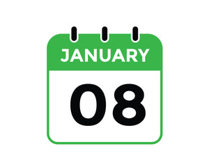 January 8 Calendar Day or Calender Date for Deadlines or Appointment. calendar date icon on white background.
