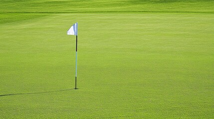 Obraz premium A golf green with a focus on the flagstick and grass texture, outdoor setting with natural lighting, Elegant style