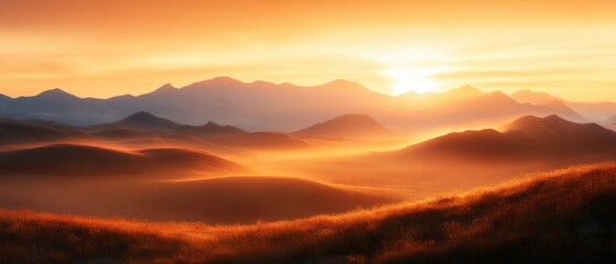 Obraz premium Breathtaking sunset over majestic mountain landscape
