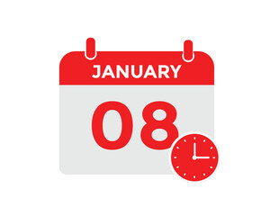 January 8 Calendar Day or Calender Date for Deadlines or Appointment. calendar date icon on white background.
