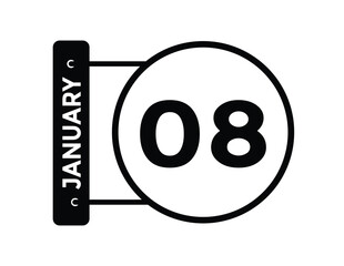 January 8 Calendar Day or Calender Date for Deadlines or Appointment. calendar date icon on white background.
