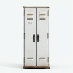 A vintage metal locker with a weathered appearance, perfect for adding character to your storage visuals.