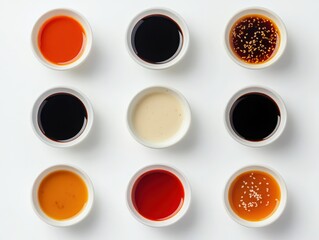 Assortment of sauces and condiments in small bowls