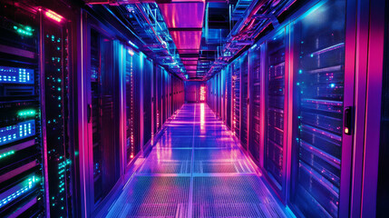 A data center filled with server racks, routers, and cooling systems, emphasizing the backbone of IT infrastructure that powers businesses