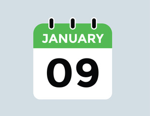 January 9 Calendar Day or Calender Date for Deadlines or Appointment. calendar date icon on white background.