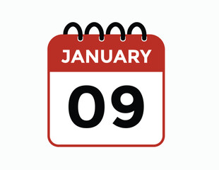 January 9 Calendar Day or Calender Date for Deadlines or Appointment. calendar date icon on white background.