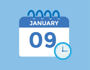 January 9 Calendar Day or Calender Date for Deadlines or Appointment. calendar date icon on white background.