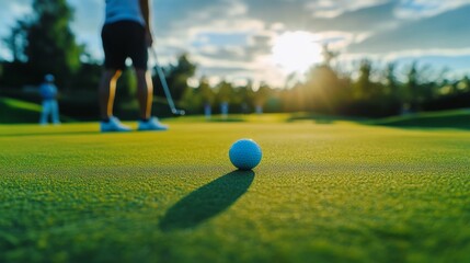 A golf tournament on a prestigious course, outdoor setting with manicured greens and bunkers, Prestigious style