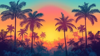 Silhouette of palm trees at sunset.