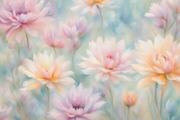 Soft focus floral patterns blending into an impressionistic array of pastels, AI Generated