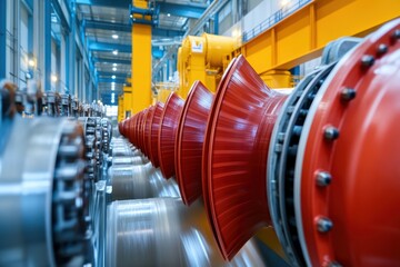 Obraz premium Turbines inside a hydroelectric power plant, showcasing the engineering behind electricity production from water flow